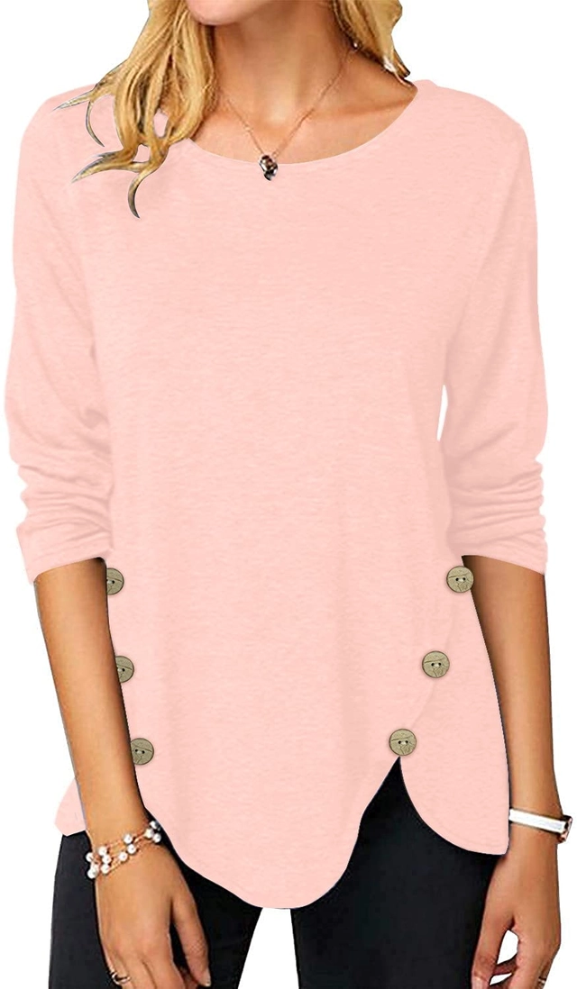 BLUZE - Bluza lejera pentru femei, pulover fin, cu nasturi decorativi, Roz, marime XL
