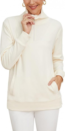 BLUZE - Bluza lejera, pulover tricotat, cu fermoar scurt pentru femei, Bej, marime 2XL