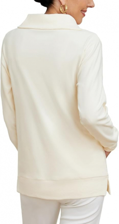 Bluza lejera, pulover tricotat, cu fermoar scurt pentru femei, Bej, marime 2XL [1]