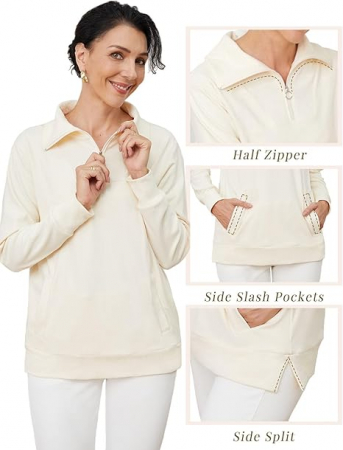 Bluza lejera, pulover tricotat, cu fermoar scurt pentru femei, Bej, marime 2XL [3]