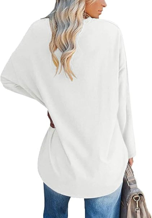 Bluza lejera supradimensionata pentru femei, top cu maneci lungi, alb XL [1]