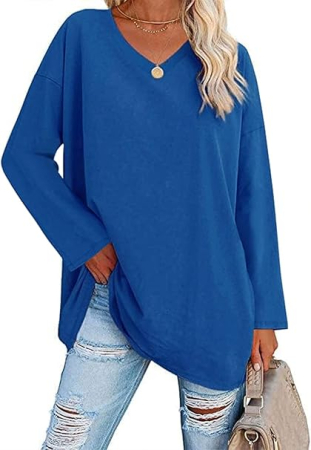 CAMASI FEMEI - Bluza lejera supradimensionata pentru femei, top cu maneci lungi, albastra L