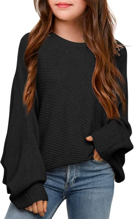 Bluze copii - Bluza neagra lejera, pentru copii, cu maneci lungi, pulover casual 4-6 ani