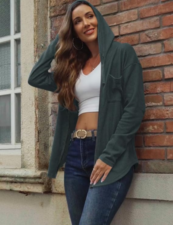 Bluza verde lejera, Pulover cu Decolteu V Petrecut, Mâneci Lungi, Moale și Elegant, M [1]