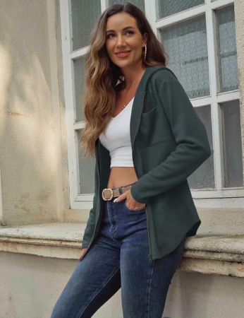 Bluza verde lejera, Pulover cu Decolteu V Petrecut, Mâneci Lungi, Moale și Elegant, M [4]
