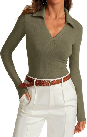 Bluza mulata de vară pentru femei, cu maneca lunga, decolteu V  verde 2XL [1]