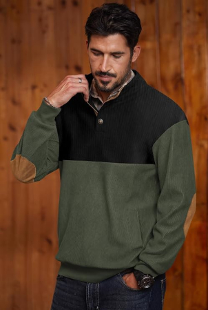 Bluză verde Bărbați, Pulover cu Fleece, Guler Înalt, Buzunar Cangur, Mâneci Lungi, M [2]