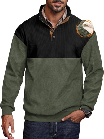 Bluze barbati - Bluză verde Bărbați, Pulover cu Fleece, Guler Înalt, Buzunar Cangur, Mâneci Lungi, M