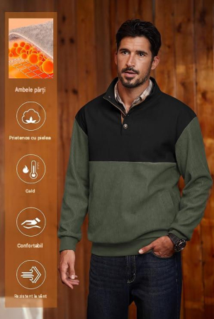 Bluză verde Bărbați, Pulover cu Fleece, Guler Înalt, Buzunar Cangur, Mâneci Lungi, M [4]
