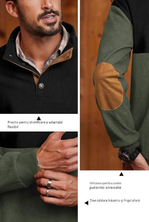 Bluză verde Bărbați, Pulover cu Fleece, Guler Înalt, Buzunar Cangur, Mâneci Lungi, M [5]