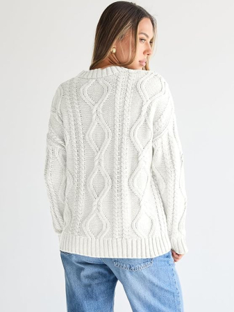 Bluza alba casual lejera pentru femei, pulover cu maneci lungi si decolteu rotund, S [1]
