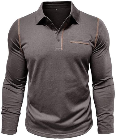 Bluza gri casual respirabila pentru barbati, decolteu despicat cu nasturi M [2]