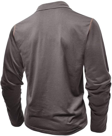 Bluza gri casual respirabila pentru barbati, decolteu despicat cu nasturi M [3]