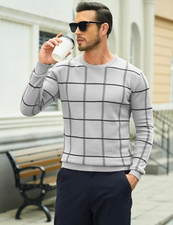 Bluza gri casual respirabila pentru barbati, pulover tricotat, M [2]