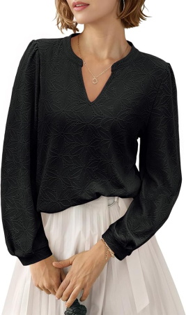 Bluza neagra lejera pentru femei, cu maneci lungi, decolteu in V, XL [3]