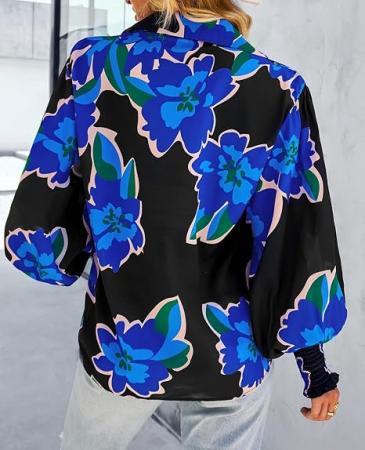 Bluză Damă Florală cu Nasturi, Mâneci Lanternă, camasa lejera, L [4]
