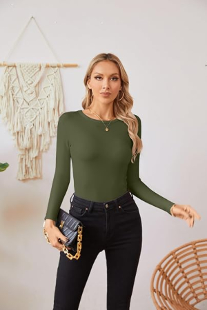 Bluză verde Damă Tricotată, Mâneci Lungi, Decolteu Rotund, Slim Fit, S [3]
