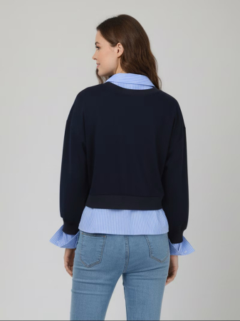 Bluza albastra lejera cu maneci lungi si camasa falsa, 3XL [1]