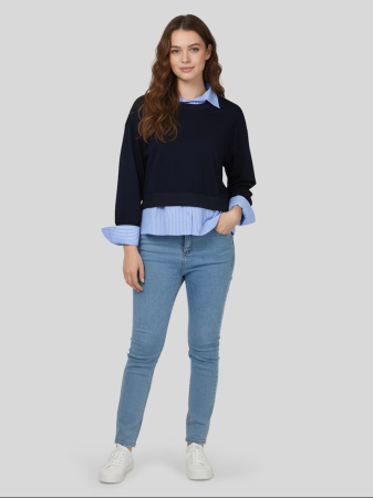 Bluza albastra lejera cu maneci lungi si camasa falsa, 3XL [3]