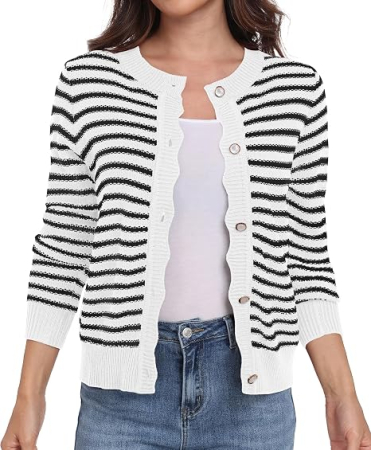 Bluza alba cu dungi lejera cu maneci lungi, cardigan tricotat pentru femei, XL [1]