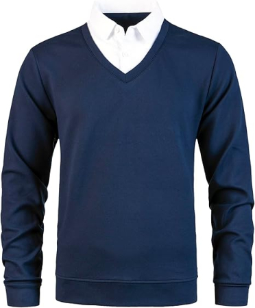 Bluze barbati - Bluza albastra lejera pentru barbati, cu maneci lungi, pulover cu decolteu camasa L