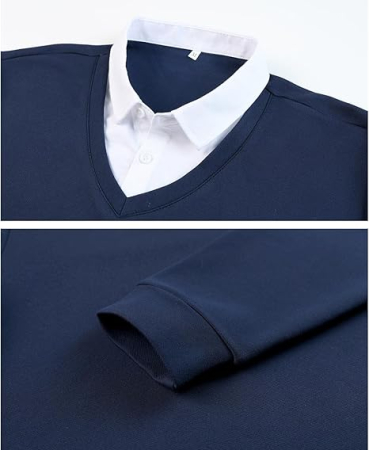 Bluza albastra lejera pentru barbati, cu maneci lungi, pulover cu decolteu camasa L [3]