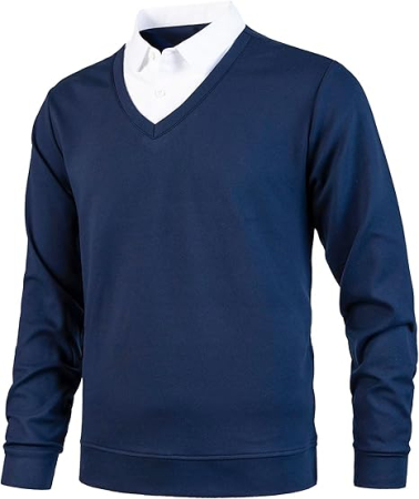Bluza albastra lejera pentru barbati, cu maneci lungi, pulover cu decolteu camasa L [1]