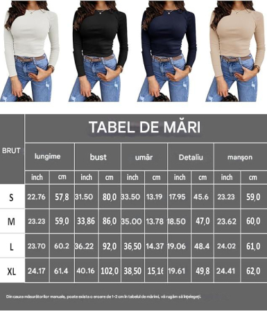 Bluza neagra mulata pentru femei, slim cu maneca lunga, decolteu rotund L [5]