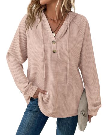 Bluze dama - Bluza crem texturata larga, cu maneci lungi, decolteu V cu nasturi 2XL