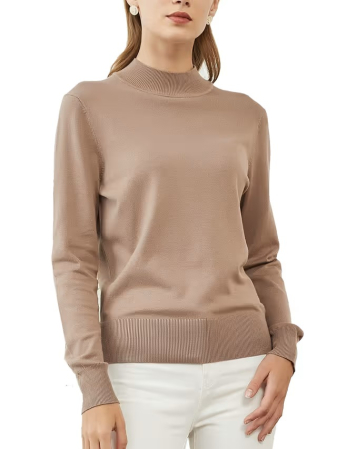 Bluze dama - Bluza kaki, lejera pentru femei, cu maneci lungi, guler rotund, L