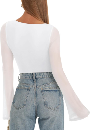 Bluza pe corp, body cu mânecă lungă pentru femei, Alb 2XL [3]