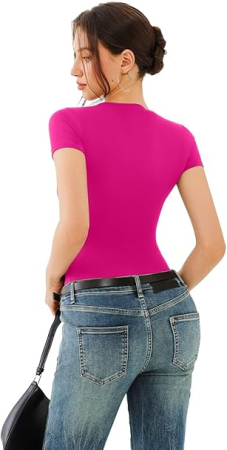 Bluza pe corp, body cu mânecă scurta pentru femei, Roz XS [3]