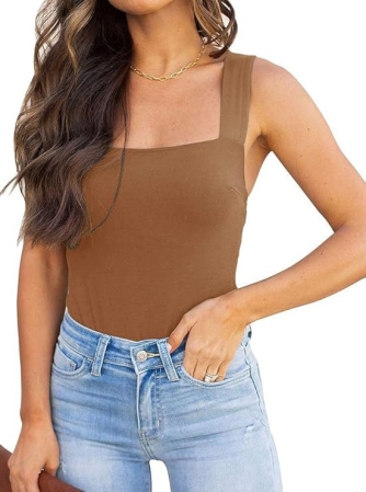 BLUZE FEMEI - Bluza pe corp, body fara maneci pentru femei, maro M