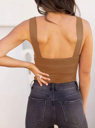 Bluza pe corp, body fara maneci pentru femei, maro L [2]