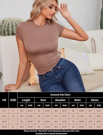 Bluza pe corp pentru femei, cu maneca scurta, decolteu in V Maro XL [6]