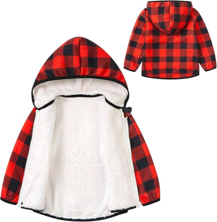 Bluza rosie in carouri, captusita pentru copii, cu maneci lungi, hanorac lejer 2-3 ani 92-98 cm [1]