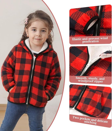 Bluza rosie in carouri, captusita pentru copii, cu maneci lungi, hanorac lejer 2-3 ani 92-98 cm [4]