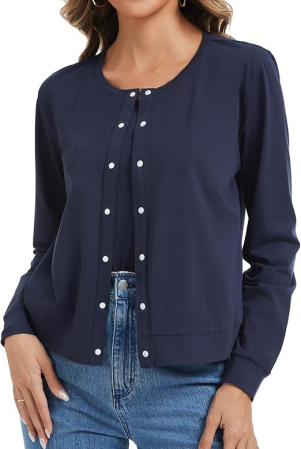Bluze dama - Bluza albastra lejera cu maneci lungi, cardigan de alaptare pentru femei, M
