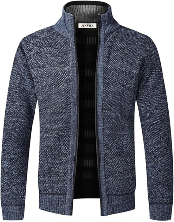 Bluze barbati - Bluza albastra lejera pentru barbati, cu maneci lungi, hanorac cu fermoar XL