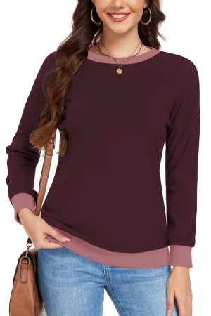 Bluze dama - Bluza violet, lejera pentru femei, cu maneci lungi, guler rotund, XL