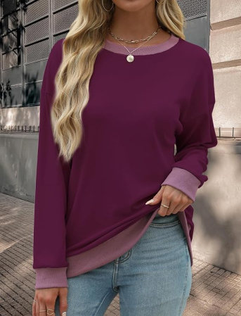 Bluza violet, lejera pentru femei, cu maneci lungi, guler rotund, 2XL [1]