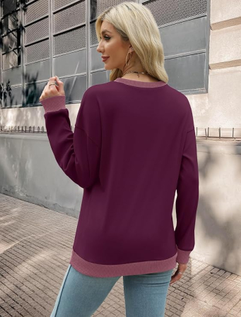 Bluza violet, lejera pentru femei, cu maneci lungi, guler rotund, XL [4]