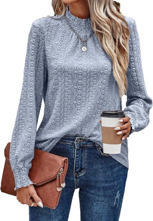 Bluze dama - Bluza albastra lejera pentru femei, pulover respirabil, textura dantelata S