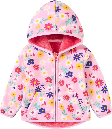 Bluze copii - Bluza roz cu flori, captusita pentru copii, cu maneci lungi, hanorac lejer 3-4 ani 98-104 cm