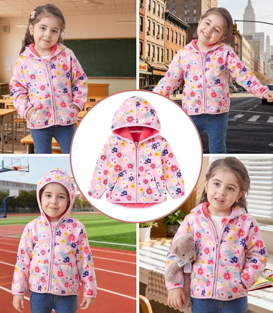 Bluza roz cu flori, captusita pentru copii, cu maneci lungi, hanorac lejer 3-4 ani 98-104 cm [6]
