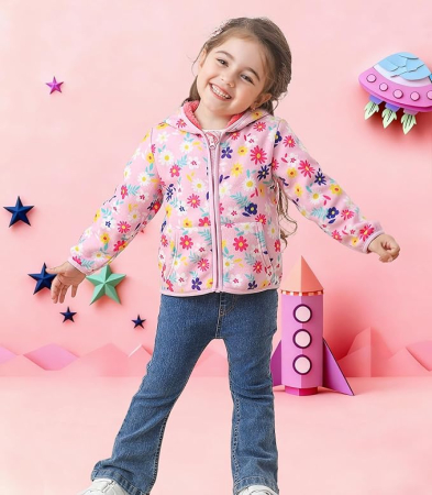 Bluza roz cu flori, captusita pentru copii, cu maneci lungi, hanorac lejer 3-4 ani 98-104 cm [4]