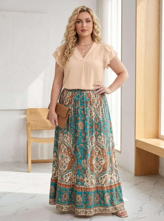 Bluză crem de Damă Elegantă, Decolteu în V, Volane, Mâneci Scurte, XL [4]