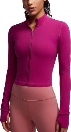 BLUZE FEMEI - Bluza sport, cu maneca lunga,  cu fermoar, visinie L