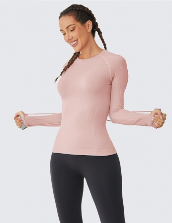 Bluza sport pe corp, cu maneca lunga,  fixare pe degete, Roz M [3]