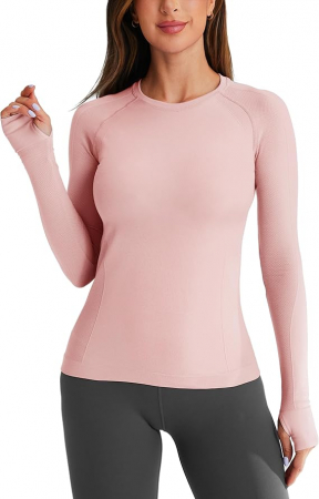 BLUZE FEMEI - Bluza sport pe corp, cu maneca lunga,  fixare pe degete, Roz M